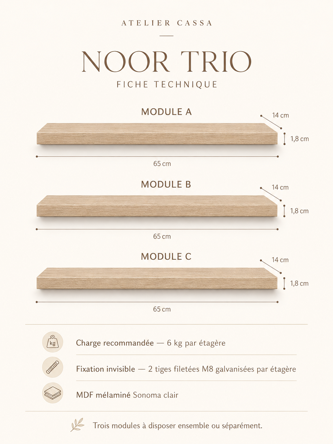 NOOR TRIO — Trio d’étagères flottantes Sonoma