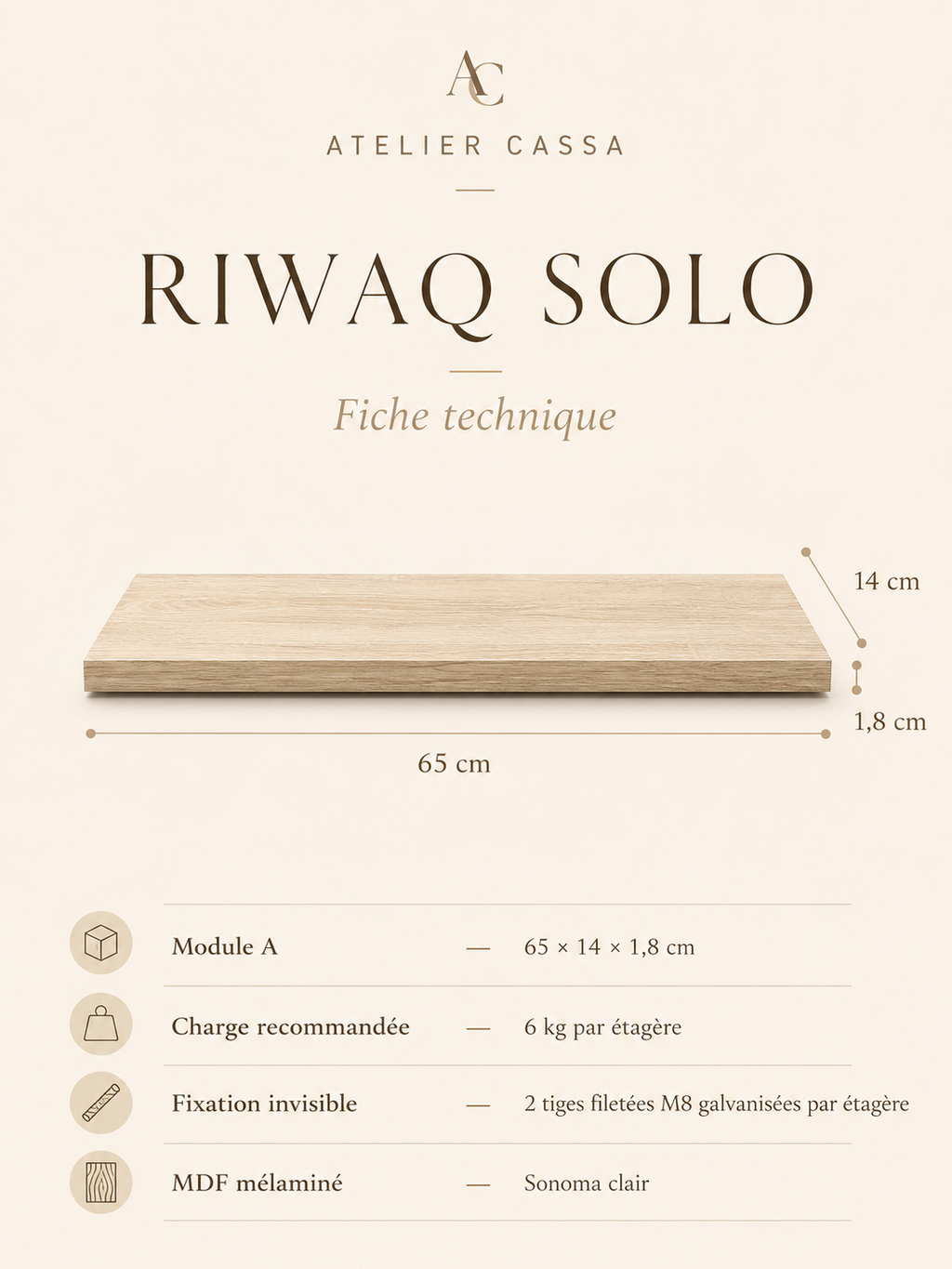 RIWAQ SOLO — Étagère flottante Sonoma